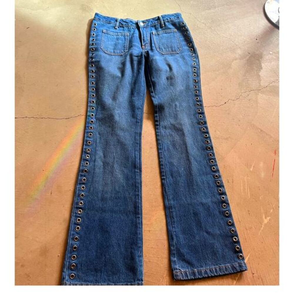 Vintage denim, jeans, flares, 90s Y2k, Gromit on seams, low rise, Extreme